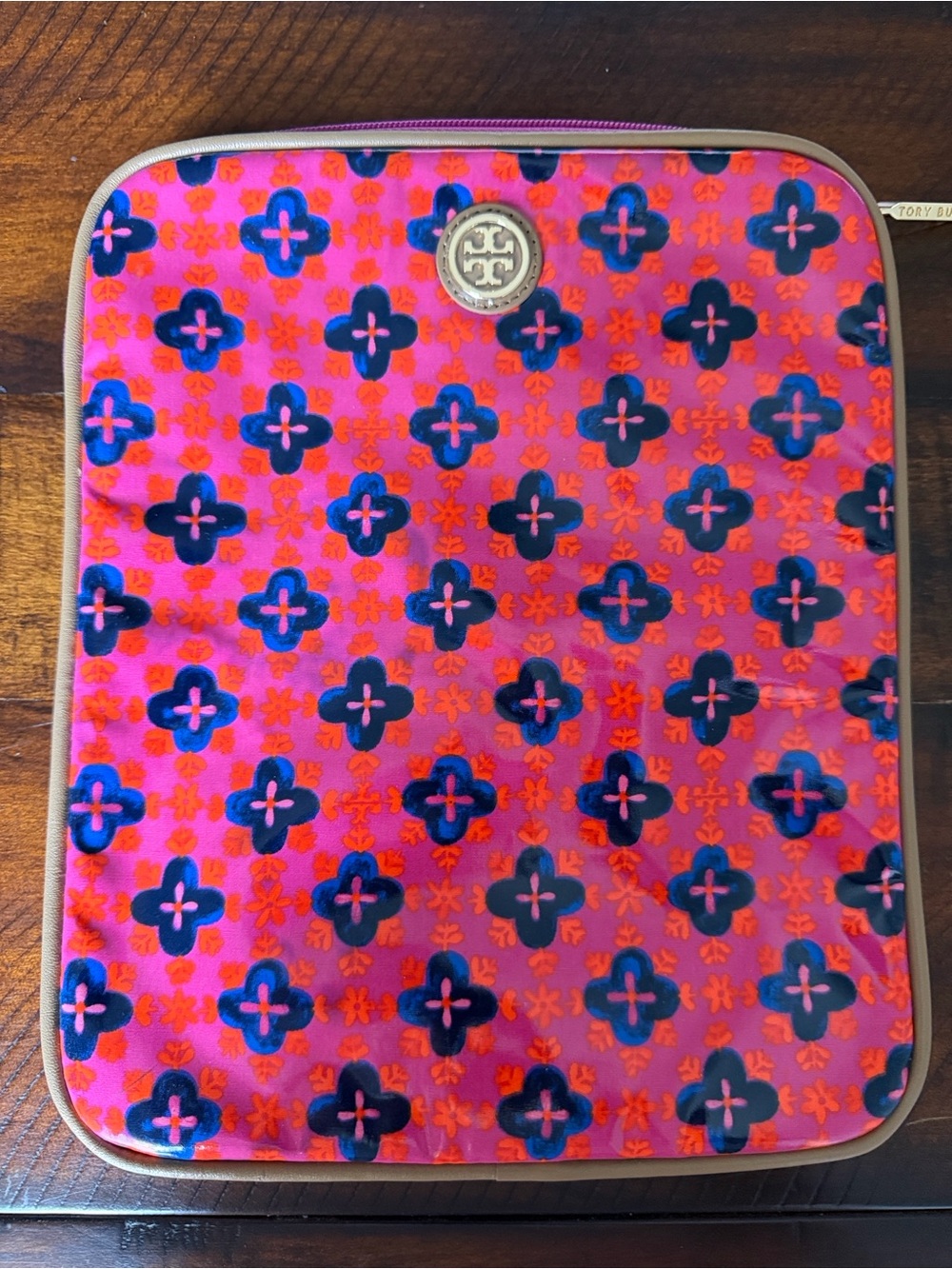 Tory Burch iPad bag - Pink, Orange & Navy Patterned Sleeve